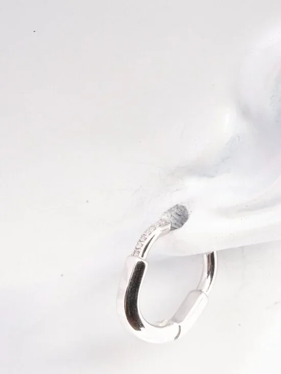 Authentic Tiffany & Co. 18k White Gold Small Diamond Lock Hoop Earrings - Picture 3 of 5